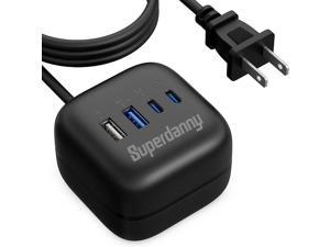 SUPERDANNY USB C Charger Station GaN 70W USB C Charger 4Port USB Charging Hub with 4ft Cord USBC PDUSBA QC Fast Charge Hub Compatible for MacBook Laptops iPad iPhone Samsung Galaxy Black
