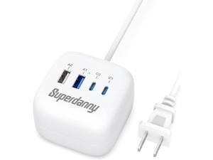 SUPERDANNY USB C Charger Station GaN 70W USB C Charger 4Port USB Charging Hub with 4ft Cord USBC PD USBA QC Fast Charge Hub Compatible for MacBook Laptops iPad iPhone Samsung Galaxy White