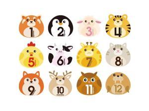 12 Pcs Animal First Year Monthly Milestone Photo Sharing Baby Belly Stickers 1-12 Months