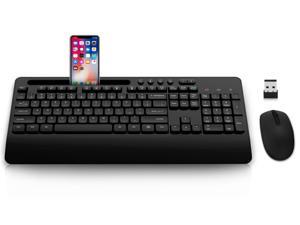 Wireless Keyboard and Mouse Combo, EDJO 2.4G Full-Sized Ergonomic Computer Keyboard with Wrist Rest and 3 Level DPI Adjustable Wireless Mouse for Windows, Mac OS Desktop/Laptop/PC (Classic Black)