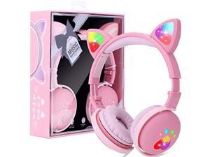 Kids Headphones Wireless Cat Ear LED Light Up Bluetooth Headphones for Girls wMicrophone Over On Ear Headset for SchoolKindleTabletPC Online Study Birthday Xmas Gift Pink