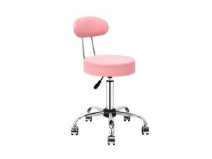Adjustable Rolling Stool with Wheels and Backrest, Pink Rolling Chair for Home