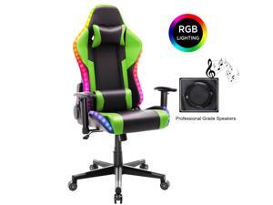 YOUTHUP Gaming Chair with RGB LED Lights, Racing Style Recliner Swivel Video Computer Chair with Bluetooth Speakers, Adjustable Ergonomic High Back, PU Leather with Headrest and Lumbar Support, Green