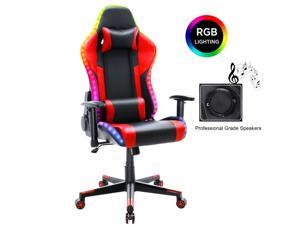 YOUTHUP Gaming Chair with RGB LED Lights, Racing Style Recliner Swivel Video Computer Chair with Bluetooth Speakers, Adjustable Ergonomic High Back, PU Leather with Headrest and Lumbar Support, Red