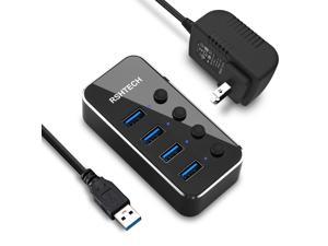 Powered USB 3.0 Hub, RSHTECH 4 Port USB Hub Splitter Aluminum USB Data Hub Expander with Individual On/Off Switch and Universal 5V AC Adapter, 3.3ft USB 3.0 Cable(RSH-516)