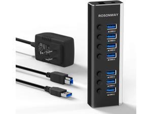 Rosonway USB Hub 3.0 Powered, Aluminum 7 Ports USB 3.0 Data Hub Splitter with 12V/2A Power Adapter and Individual On/Off Switches(RSW-A37S)