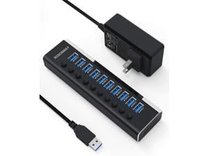 Powered USB Hub, Rosonway Aluminum 10 Port USB 3.0 Data Hub with 36W (12V/3A) Power Adapter and Individual On/Off Switches USB Splitter(RSW-A10)