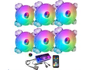 COOLMOON 6 Pack RGB Case Fans, 120mm Silent Computer Cooling PC Case Fan Addressable RGB Color Changing LED Fan with Remote Control, Music Rhythm Sync & 5V ARGB Motherboard Sync COOLMOON 6 Pack RGB Case Fans, 120mm Silent Computer Cooling PC Case Fan Addressable RGB Color Changing LED Fan with Remote Control, Music Rhythm Sync & 5V ARGB Motherboard Sync