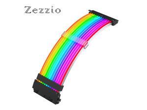 Zezzio Power Supply Sleeved Cable 24Pin ATX RGB 5V 3PIN Addressable AURA sync 18AWG Gauge PSU Extension Cable Zezzio Power Supply Sleeved Cable 24Pin ATX RGB 5V 3PIN Addressable AURA sync 18AWG Gauge PSU Extension Cable
