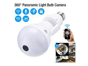 360° Panoramic Hidden 1080p WIFI Camera Light Bulb with IR Motion Detection Night Vision for Home Office, White