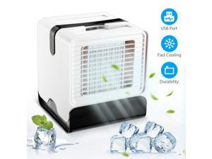 Mini Portable Air Conditioner Fan Cooler Super Quiet Desk Fans with 450ML Water Tank and 3 Speeds with Night Light for Room Office Dorm Bedroom, White