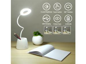 LED Desk Light Eye Caring Table Lamps Bedside Reading Lamp USB Charging Port Dimmable Rechargeable Touch Control, White