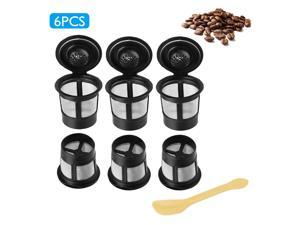 6pcs Coffee Filter K-Cup Reusable Replacement Reticular Coffee Filtrate Refillable Grind Filter Basket, Grey