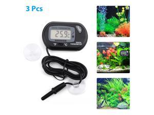 3pcs Aquarium LCD Digital Thermometer Fish Tank Thermograph Terrarium Two Temperature Format with Suction Cup, Black