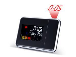 Projection Alarm Clock Snooze Backlight Multi Function 180 Degree Adjustable Digital Table Clocks with Screen Display, Black