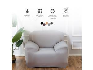 Universal Super Stretch Couch Sofa Cover Non Slip Soft Couches Single Seat Sofas Covers with Elastic Band, Light Grey