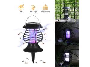 Portable Solar Powered LED Mosquito Killer Lamp Bug Zapper Light Waterproof Suspension Electronic Insect Trap Lawn Lamps, Black
