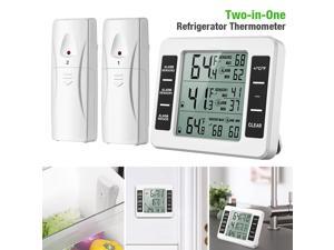 Wireless Digital Refrigerator Freezer Thermometer with Sound Alarm Sensors Indoor Outdoor Thermograph, White