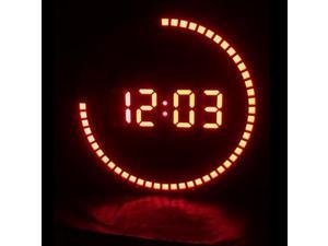 3D Circular Luminous LED Wall Alarm Clock with Calendar,Temperature Thermometer. Digital Desk Clock for Office,School,Living Room Decoration Red
