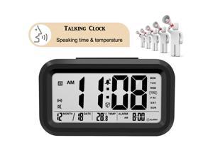 Talking Clock Speaking Time and Temperature Digital Alarm Clock with Thermometer for Kid Children Bedroom Wake Up