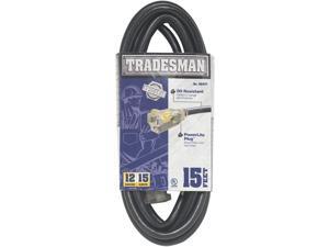Woods 32472 12/3 15' SJTOW Heavy Duty Lighted Extension Cord for Indoor/Outdoor Use, Black