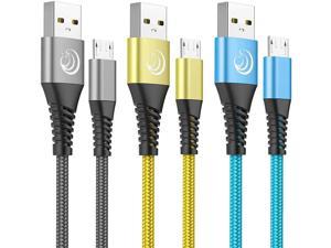 Micro USB Cable Aioneus 6ft 3Pack Android Charger Fast Charging Cable Nylon Braided Micro B Charger Compatible with Samsung Galaxy S6 Edge S7 S5 J7 J5 J3 LG Sony PS4 Xbox Blue Grey Gold
