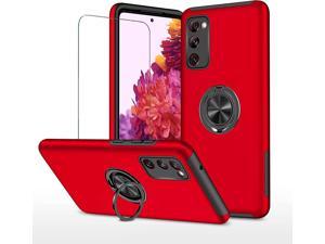 S20 FE 5G Case, Design for Samsung Galaxy S20fe5g Phone Cases with Screen Protector Ring Holder,Stand Kickstand Slim Shockproof Hybrid Bumper Rugged Protective Cover for Women Men Girls 6.5 inch-Red