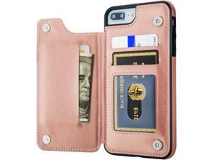iPhone 8 Plus Wallet Case, iPhone 7 Plus Case Wallet Premium PU Leather Card Holder Drop Protection Protective Cover for iPhone 7 Plus 8 Plus (Rose Gold)