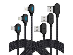 LED iPhone Charger Cable 10 FT 3Pack Right Angle Lightning Cable 90 Degree Nylon Braided Charging Cord Gaming USB Charging/Sync Compatible with iPhone 13 12 11 Pro XS MAX XR X 8 7 6S Plus SE iPad