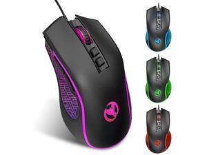 HXSJ X100 Wired Gaming Mouse Ergonomic Gaming Office Mouse 7-color Breathing Light Effect 4-gear Adjustable DPI Pink Black