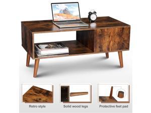 Modern Coffee Table Wood Coffee Tables for Living Room Small Mid Century Boho Coffee Table with Storage Retro Coffee Table for Home, Easy Assembly Vintage Look Furniture