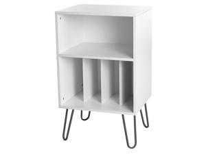 Record Player Stand, Vinyl Record Storage, Turntable Stand with Vinyl Storage Holds Up to 150 Albums, with Metal Hairpin Legs for Living Room, Bedroom, Office, 20.5''Lx17.9''Wx34.1''H(White)