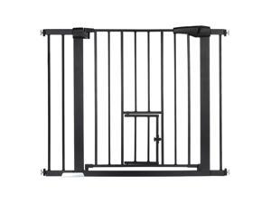 Dog Gate Extra Wide Tall Durable Pet Gate Easy Walk Thru Dog Fence Gate with Pet Door for Stairs Doorways House, Fits Openings 29.5"-40.5", Pressure Mounted, Black