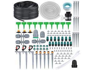 152Pcs Micro Drip Irrigation Kit, 138 Ft Hose Garden Irrigation System with Adjustable Nozzle Sprinkler Sprayer&Dripper Automatic Patio Plant Watering Kit Misting Cooling System for Greenhouse,Lawn