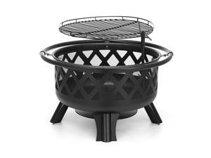 2 in 1 Fire Pit with Cooking Grate 30'' Wood Burning Firepit Outdoor Fire Pits Steel Firepit Bowl Outside with Swivel BBQ Grill, Spark Screen, Poker for Backyard Garden Bonfire Patio