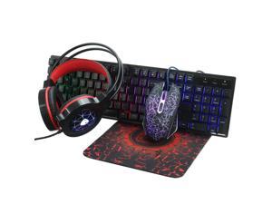 Gaming Keyboard and Mouse Headset Combo with Mouse Pad USB Wired RGB Rainbow Backlit Gaming Keyboard Over Ear Headphone with Mic for for XboxPS4 PC Computer Tablet