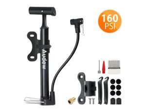 AUDEW Bike Pump Portable, Ball Pump Inflator Bicycle Floor Pump with 160PSI 11 Bars Max Buffer Easiest Use with Both Presta and Schrader Bicycle Pump Valves