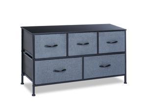 Short Fabric Dresser with 5 Drawers Dresser Organizer Large Capacity for Living Room Bedroom Closet Nursery Easy Pull Put Wooden Handles Dark Gray 39" × 12" × 22"