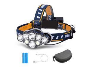 13000 LM Rechargeable Headlamp, 8 LED Headlamp Flashlight, 8 Modes with USB Cable 2 Batteries,Waterproof LED Head Torch Head Light with Red Light for Camping Fishing,Car Repair,Outdoor