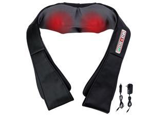 110-240V/ DC12V, 6 Buttons 3 Gear Shiatsu Neck Shoulder Massager Temperature Control Electric Heating Kneading Chawl Promote Blood Circulation Massage Therapy Machine Gifts 25W Black