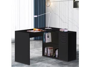 Multi-functional L-Shaped Corner Computer Desk Table Study Table PC Workstation with/Storage Shelf Black Color