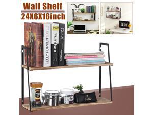 Two-layer Wooden Floating Shelf Industrial Floating Shelve Iron Rack Book Display Shelf Two-layer Wooden Floating Shelf Industrial Floating Shelve Iron Rack Book Display Shelf