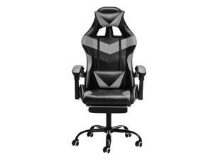 JL Comfurni Gaming Chair Racing Computer Chair Office Desk Chair with Footrest High-Back Gaming Recliner Ergonomic PC Chair PU Leather Swivel Esports Chair V2 Black 