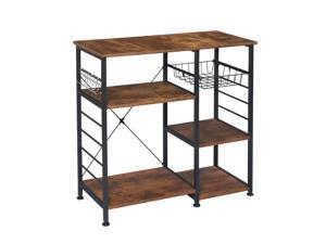 5-Tier Kitchen Baker's Rack, Storage Shelf Workstation Coffee Bar Microwave Stand with Mesh Baskets and 6 Hooks, Rustic Brown