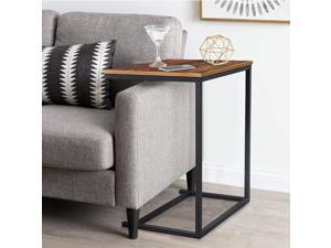 Side C Table Laptop Holder Sofa Side C-Shape Metal End Table Wood Finish Steel Construction 22-Inch for Small Space