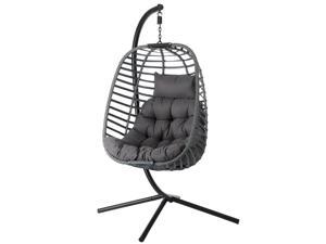 Wicker Egg Chair Stand Swing Cushion Pillow Lounging Indoor Outdoor Bedroom Patio Garden Holds 264lbs