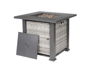 28inch Outdoor Gas Fire Pit Table 50,000 BTU Square Wicker Propane Fire Pit Tables Outdoor Dinning Gas Fire Table