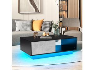 37.4 x 21.7 x 13in High Gloss RGB LED Coffee Table with 2 Drawer Storage Modern Sofa Side End Table
