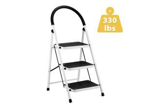 3 Step Ladder, Folding Step Stool with Rubber Wide Pedal Sturdy Steel Ladder, Steel Ladder Hold Up to 350lbs for Household, Kitchen and Office