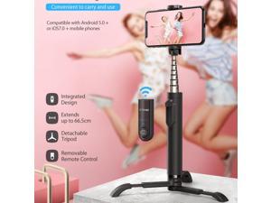 All In One h Cell Phone Selfie Stick Monopod with Remote Control Detachable Tripod Extends up to 66.5cm for Travel